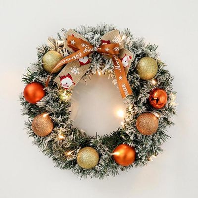 Couronne De Noël LED 35 Cm Avec Bonhomme De Neige - Décoration Porte Ou Mur, Guirlande Lumineuse Incluse