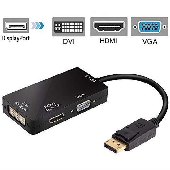 CableDeconn 3 en 1 DisplayPort DP vers HDMI/DVI/VGA mâle à femelle câble adaptateur convertisseur 
