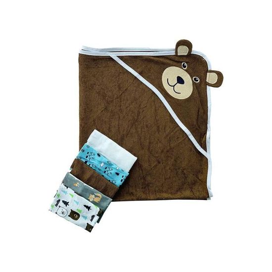 Serviette Cape De Bain Bebe A Capuche Brodee Ours Avec 5 Gants De Toilette Assortis Cdiscount Puericulture Eveil Bebe
