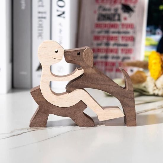Sculpture Couple En Bois Fait Main - Décoration Romantique Cœur Abstrait - 25,5 Cm - Idée Cadeau Saint-Valentin, Mariage, Anniversaire