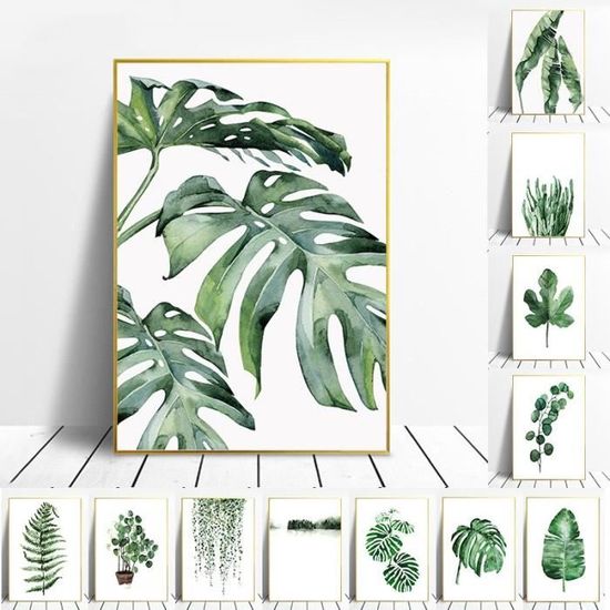 Affiche avec plantes tropicales, Art nordique, scandinave, feuilles vertes, tableau décoratif, toile 20x25cm (No frame) -XUNI49469