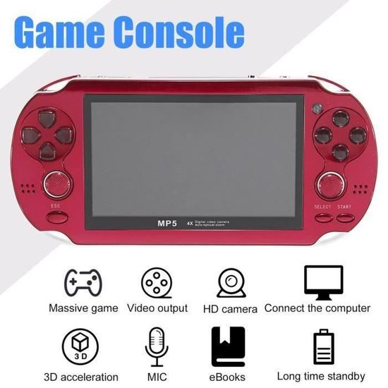 Console de jeu portable - PSP - Écran 4.3' - Rouge - Caméra 16MP - 300 jeux intégrés