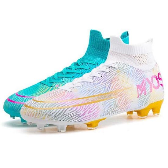 Chaussures De Football Homme - Crampons Caoutchouc, Tige PVC, Haute, Antidérapante, Pour Terrain Synthétique Et Herbe