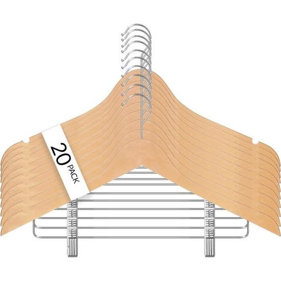 Flisdtry Lot De 8 Cintres En Bois Antidérapants Avec Clips Pour Pantalons Et Jupes