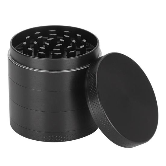 LIHAO Moulin à Herbes 4 Parties 6.3 Cm – Grinder Zinc Alliage Manivelle, Noir Grain De Bois, Tamis & Spatule