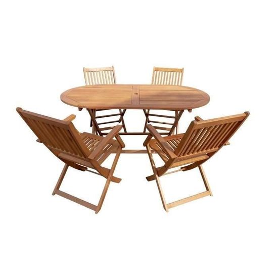 Ensemble repas de jardin 4 personnes - table pliante 160x85cm et 4 fauteuils - Bois eucalyptus FSC