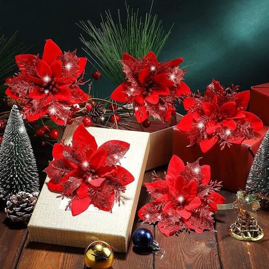 20pcs Decoration Noel,Fleur de Noel Artificielle,Pendentifs Fleurs