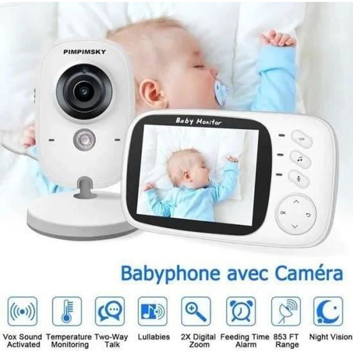 Bébé Moniteur Babyphone Vidéo 3.2 Inches LCD Couleur Caméra Bébé Surveillance 2.4 GHz Communication Bidirectionnelle Vision(vb603)