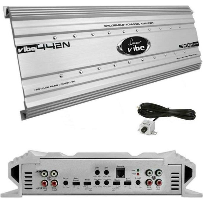 1 LANZAR VIBE442N amplificateur 4 canaux 2500 watts rms 4x625 watts rms 5000 watts max pour les ports du caisson de basse, 1 piece