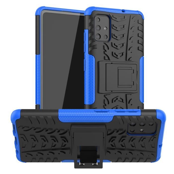 Coque Samsung A51 (4G) avec Verre Trempé, TPU Robuste en Silicone Étui PC Hybrid Double Layer Housse - Bleu.