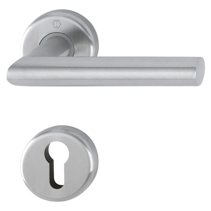 Hoppe Poignée de Utrecht – Sur Rosace cylindre profilé, pour épaisseur de porte 39–47 mm, acier inoxydable mat, 1 pièce, 3882301