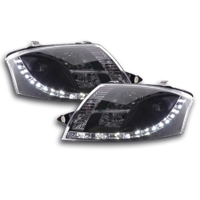 2 FEUX PHARE AVANT LED LOOK R8 POUR AUDI TT PHASE 1 FOND NOIR DE 10/98 A 06/2006