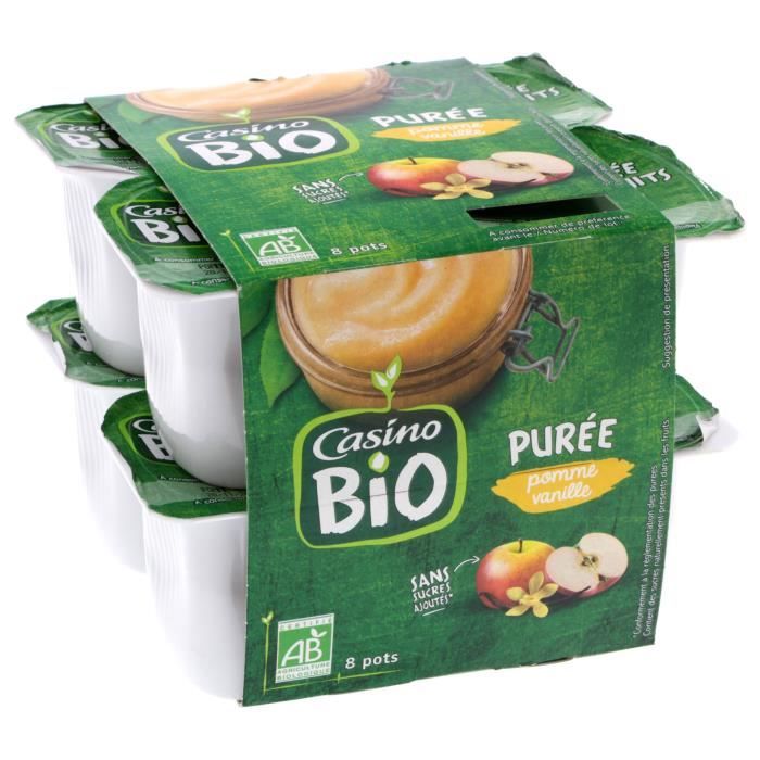 CASINO Purée Pommes Vanille Bio - 8X95G