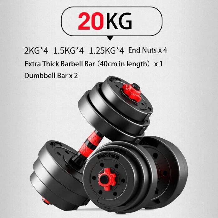 haltère de musculation Kits 20kg haltère réglable
