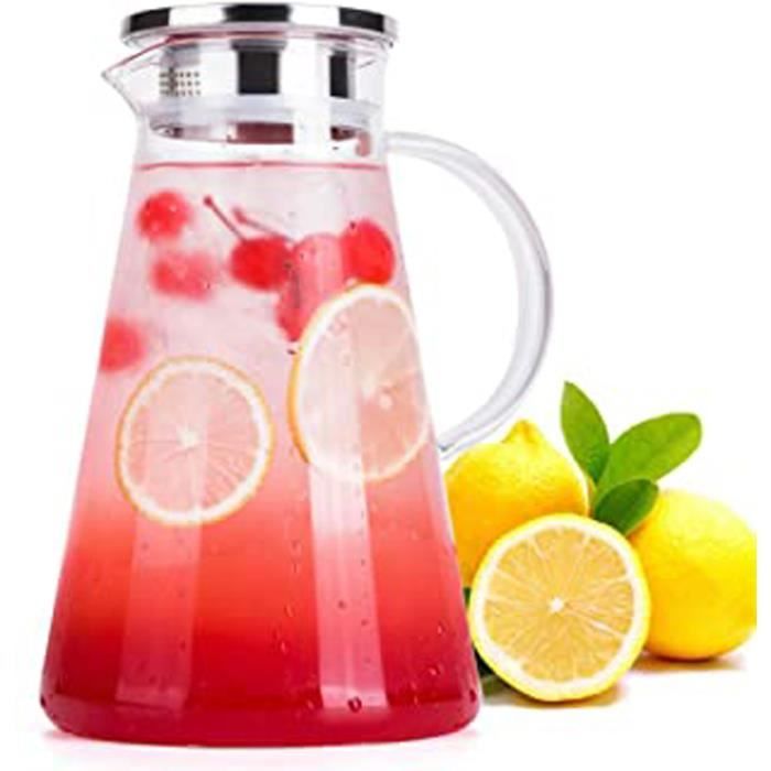Carafe en Verre avec infuseur 2.0 Litre Verre Pichet avec Couvercle thé glacé pichet d'eau Chaud Eau Froide Glace thé vin café Lait