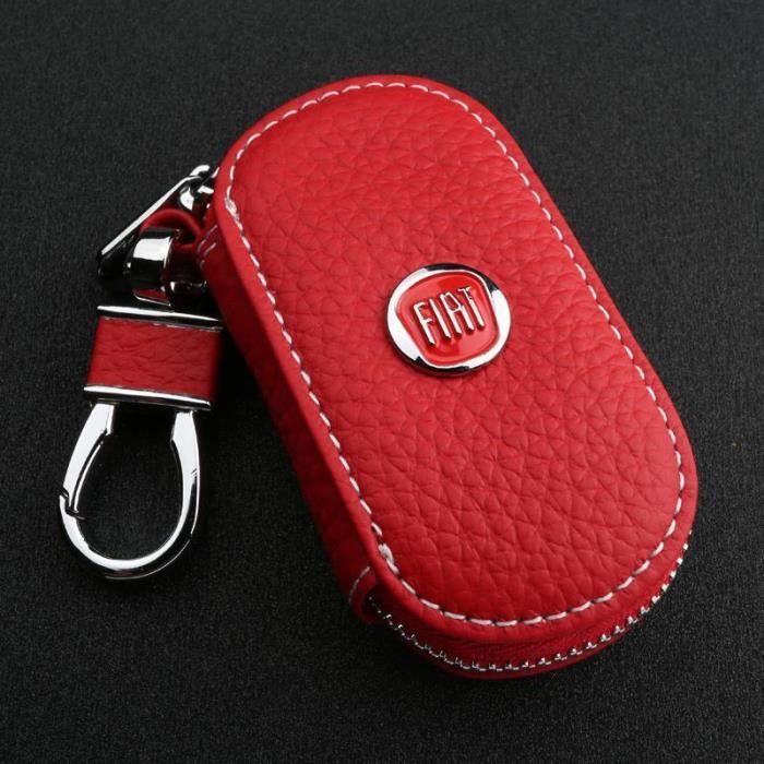 Housse de clé de voiture en cuir, étui pour Fiat 500 Grande Punto Stilo 500x Panda avec Logo, porte cl Rouge For Fiat