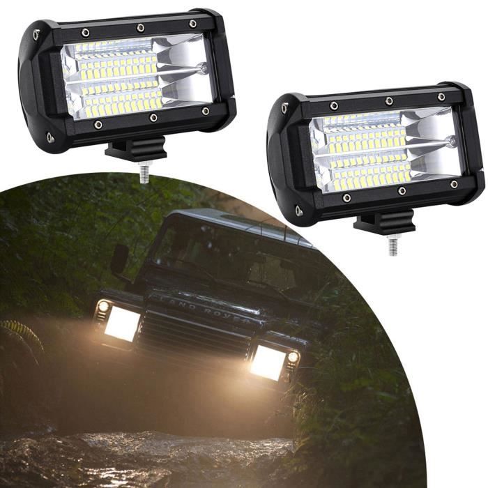 Aufun 2 X 72W Phare de Travail à led, Projecteur Carré 12V 24V Phares Longue Portee led IP67 Spot Flood Lumière