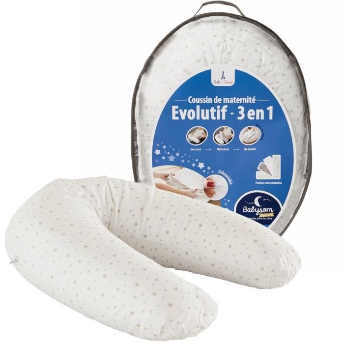 Babysom - Coussin de maternité Evolutif -3 en 1- : Grossesse - Allaitement - Éveil de Bébé - Oreiller Confort + 1 Housse OFFERTE