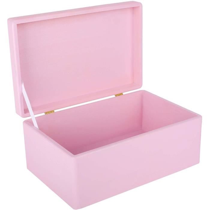 Creative Deco Grande Boite de Rangement en Bois à Décorer Rose | 30x20x14 cm | Naturel avec Couvercle | Boîte Caisse Malle Outil