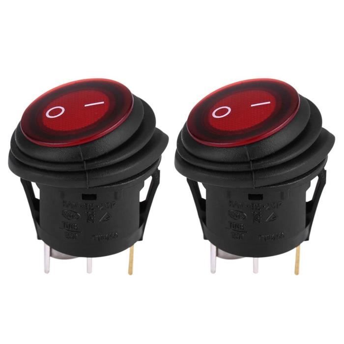 2pcs LED Interrupteur à Bascule 12V 20A pour Voiture On/Off Self Verrouillage Interrupteur Spst Bouton Poussoir Rond Auto Bateau