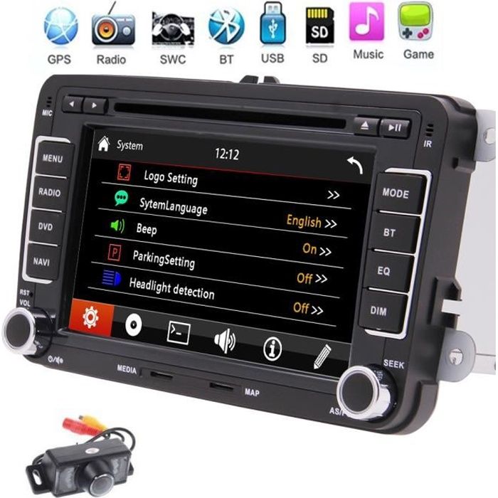 Double caméra arrière 2 Din Car Stereo Player Système de navigation Autoradio écran tactile capacitif GPS pour VW Golf Volkswagen Pa