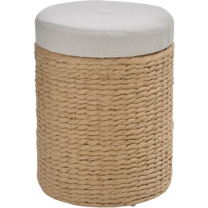 Tabouret de Rangement Repose-Pieds 2 en 1 Design Simple et Moderne Idéal pour Salon Chambre Salle de Bain Ø 30 x 40 cm Beige
