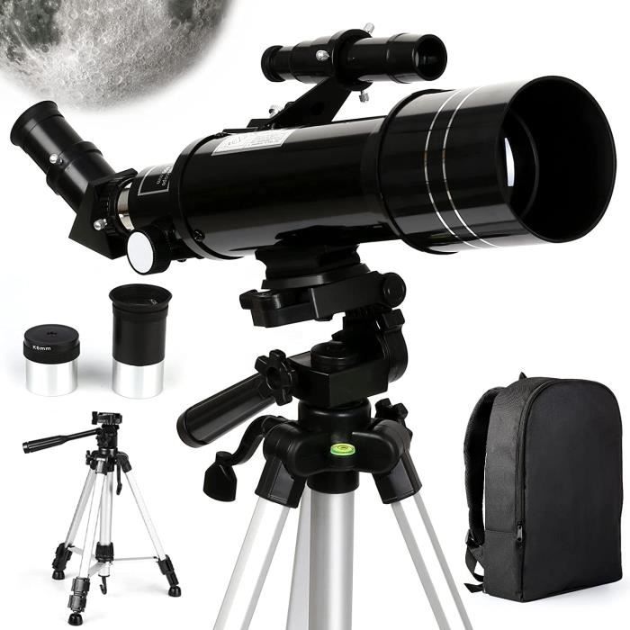 INTEY Télescope Astronomique, 70/400mm Télescope Réfracteur avec Trépied Réglable en Aluminium et Oculaires Kellner 6mm et 25mm