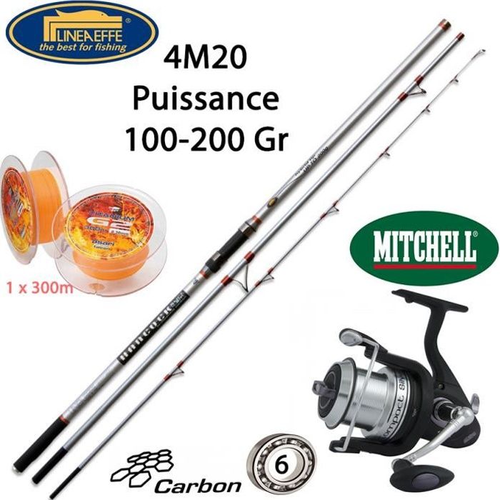 Pack Pro Pêche Surf moulinet Mitchell Compact + Canne Surf Lineaeffe + Nylon