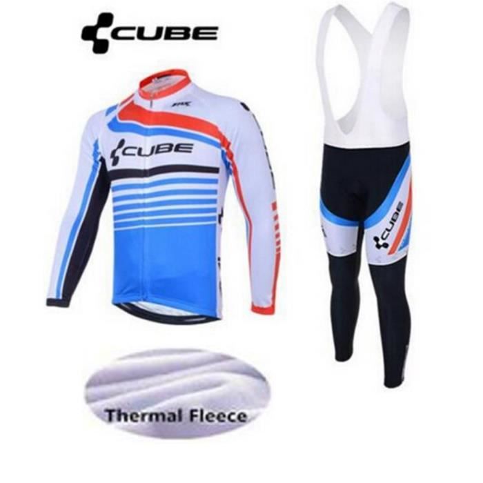 Maillot de Cyclisme Hiver Thermique Fleece Manches Longue , Pantalons à Bretelle Homme Vélo Selle de Silicone.XS-3XL