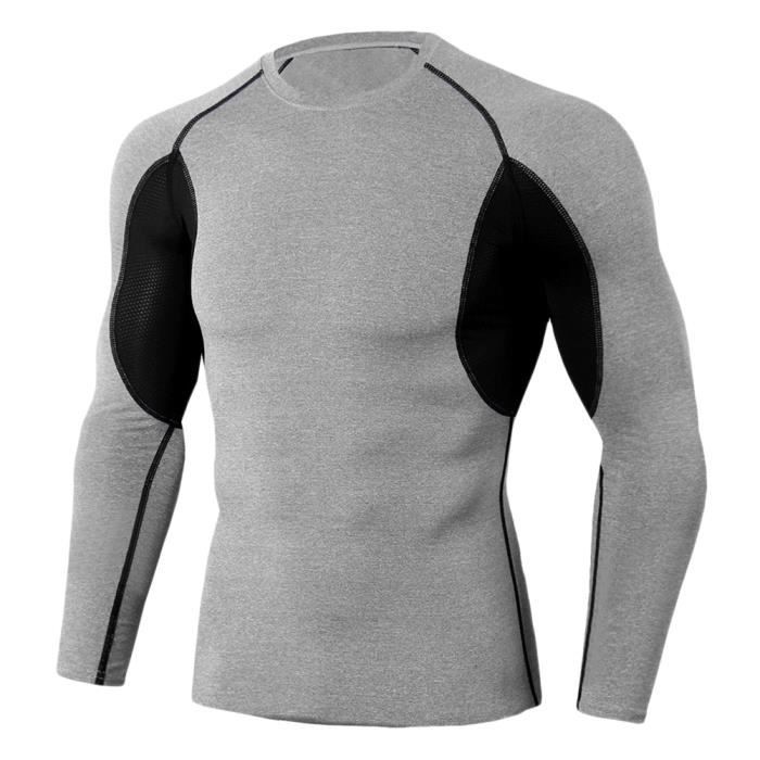 Tee Shirt De Sport Pour Homme Manches Longues Haut De Compression Base Layer Séchage Rapide TC91 3XL