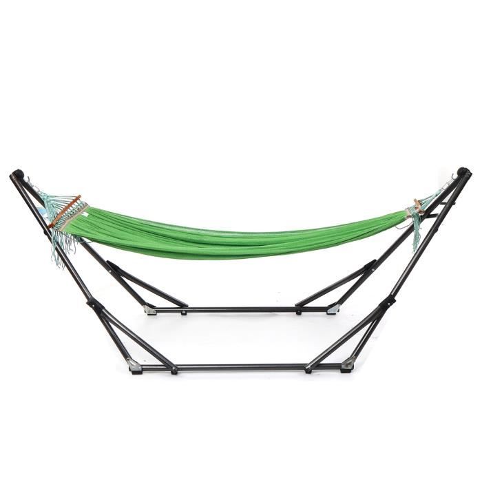 Hamac Double Max 250KG 236x75cmen Toile à Voile Portable Pliant Extérieur avec Noir Support en Acier Vert 236 x 75 cm