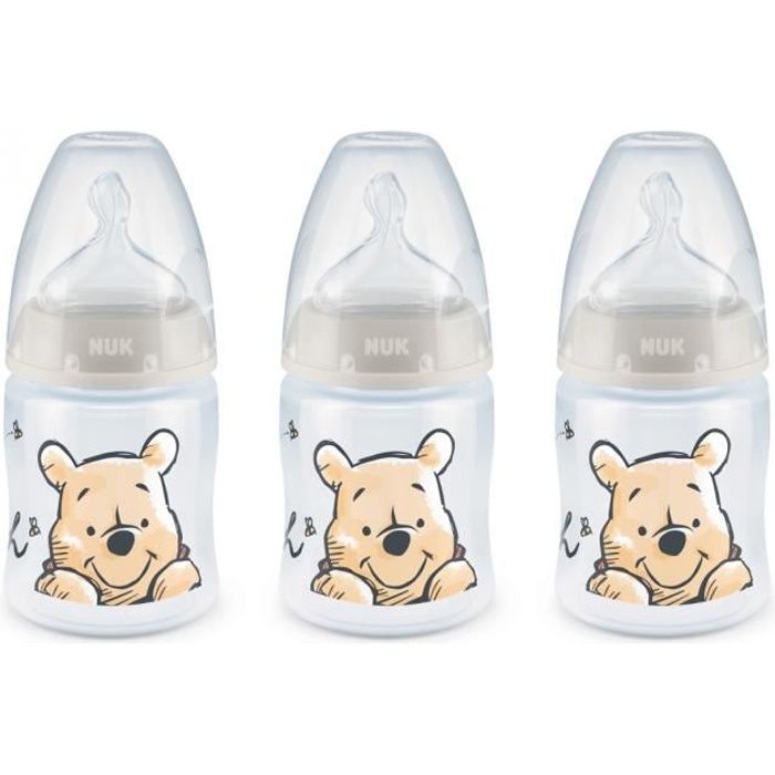 NUK Lot 3 biberons First Choice+ Winnie 150 ml 0-6M perçage M Temperature Control