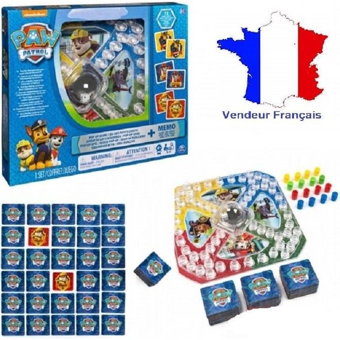 PAW PATROL POP-UP GAME + MEMO. 1 plateau de jeu, 16 pièces, 72 cartes, 4 ans et +