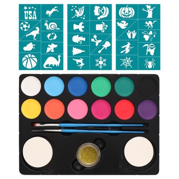 1 Set Kit de peinture pour le visage Safe Creative Vivid 12 couleurs de pour du corps pour les carnavals EPONGE DE MAQUILLAGE