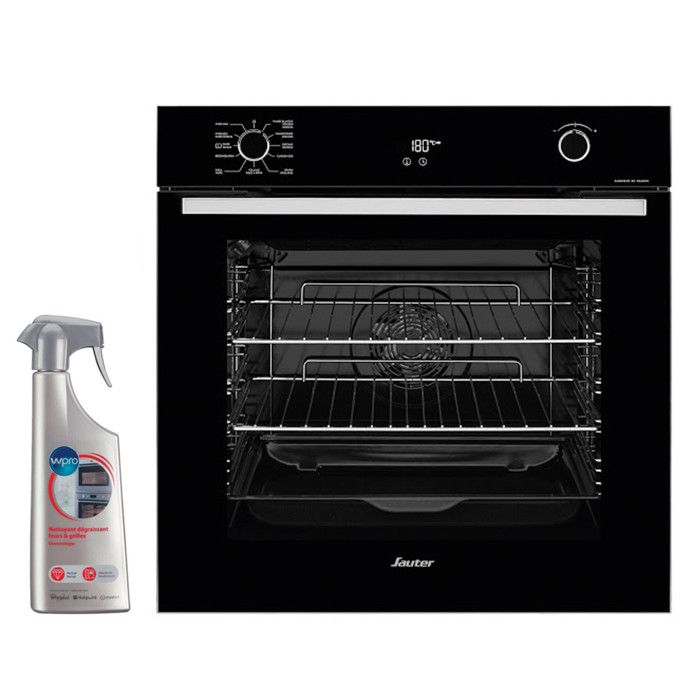 SAUTER Four pyrolyse encastrable noir 73L multifonction chaleur tournante porte froide 55 Noir