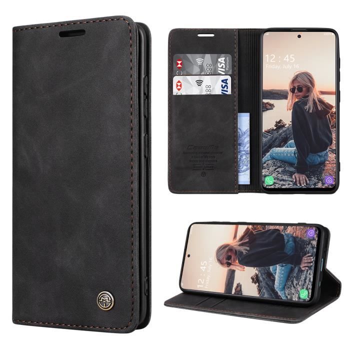 SmartLegend Coque Bumper Samsung Galaxy A51 Housse Housse Etui en Cuir PU Flip Case [2 emplacements pour Cartes et Monnaie] Noir