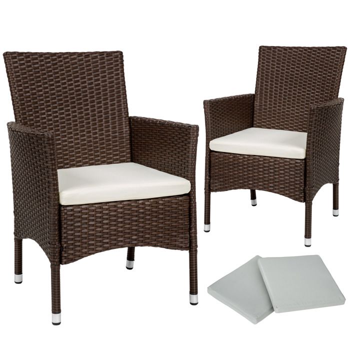 TECTAKE 2 Fauteuils de Jardin en Résine Tressée 59 cm x 57 cm x 86 cm Marron + Coussins