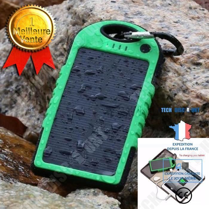 TD® Chargeur de Secours Portable Solaire 5000 mAh-Power Bank Batterie Externe Double port USB iPhone Android MP4 PSP iPad GPS (Vert)