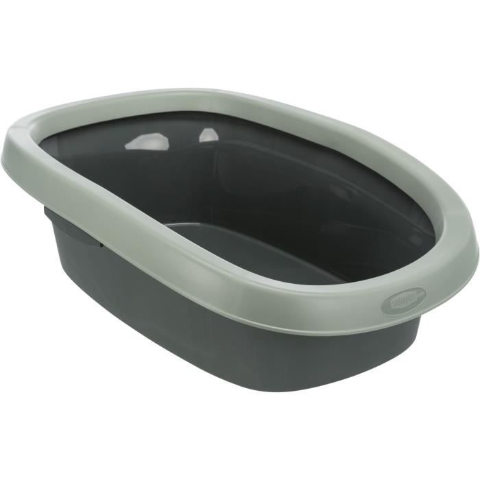 TRIXIE Be Eco bac à litière Carlo, avec rebord - 38 x 17 x 58 cm - Anthracite, gris et vert - Pour chat