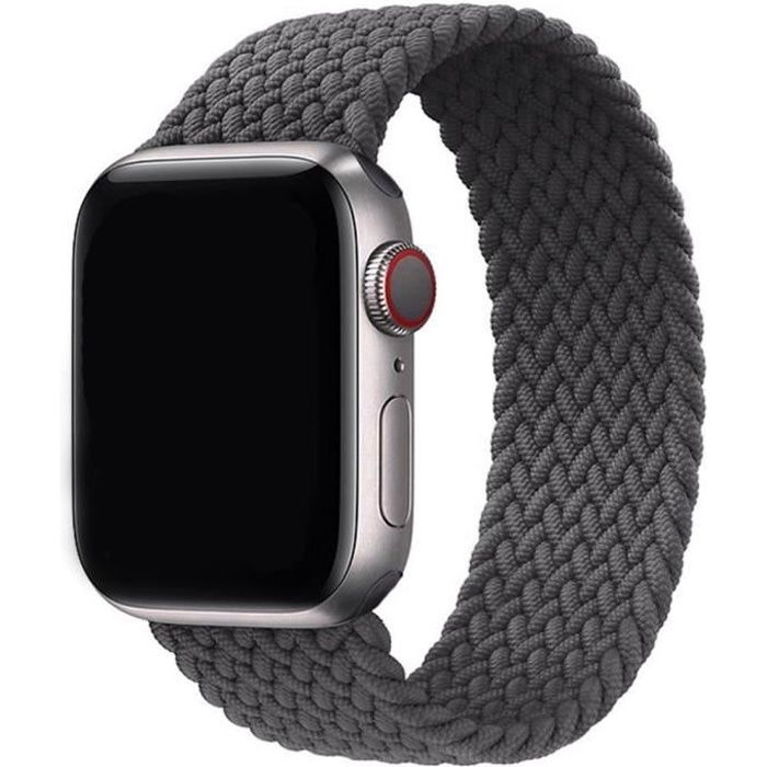 Bracelet pour Apple Watch 42mm-44mm-45mm-49mm Series Ultra 8 SE 7 6 5 4 3 2 1 - Boucle Unique Tressé Gris Foncé - Taille S