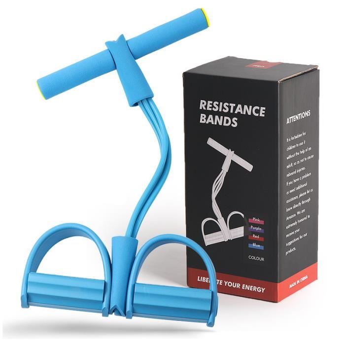 Corde de Tension Multifonctionnelle - Sit-Up Bodybuilding Expander, 4 Tube Jambe Exerciseur - Avec coffret cadeau(Bleu)