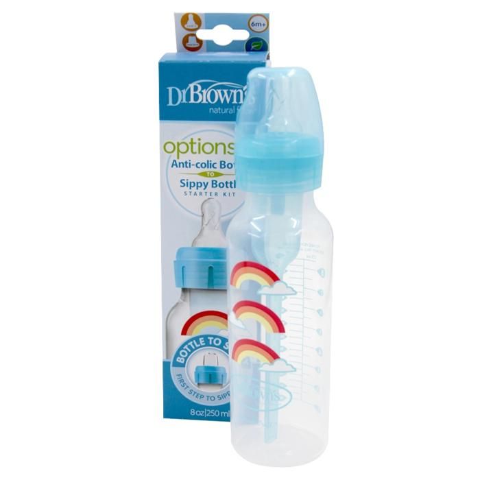 Biberon - DR. BROWNS - 250ml - Bleu - Sippy + Tétine L3 - Transition facile