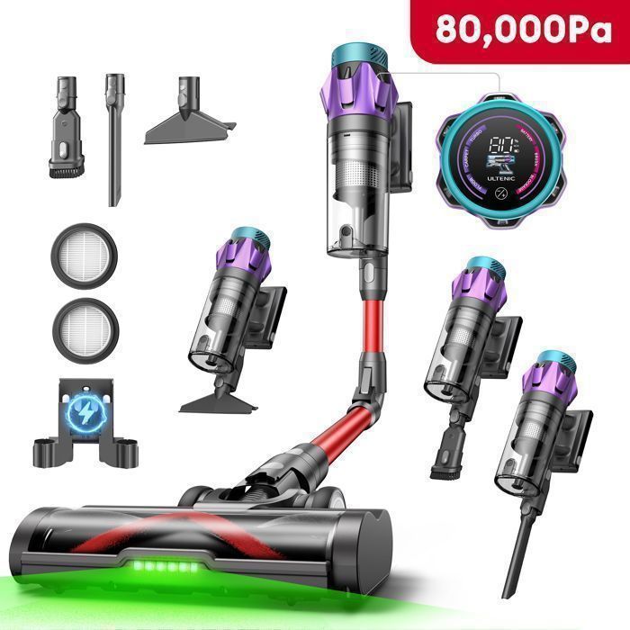 Aspirateur Balai Sans Fil - ULTENIC - UU18 Pro -Ultra Puissant - 80 kPa 600 W 150 AW - Autonomie 80 min - Batterie Amovible