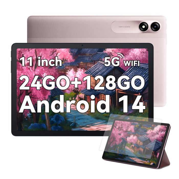 Blackview Tab 90 Tablette Tactile 10.92 1080P FHD Android 14 RAM 24Go ROM 128Go/SD 1To 8200mAh(10W) Mode PC WPS Dual SIM – Rose