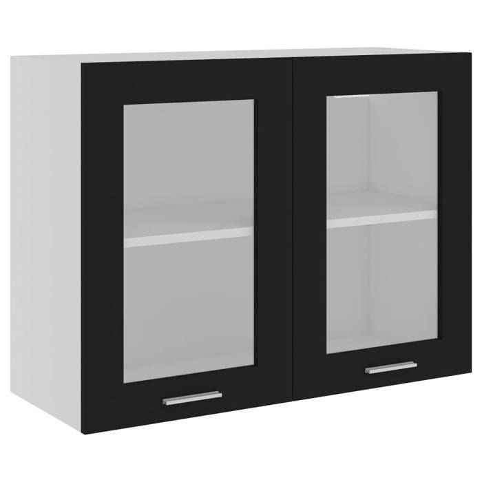 Armoire en verre suspendue Meuble haut cuisine Noir 80x31x60cm Bois dingénierie 3381016 FrenchDays