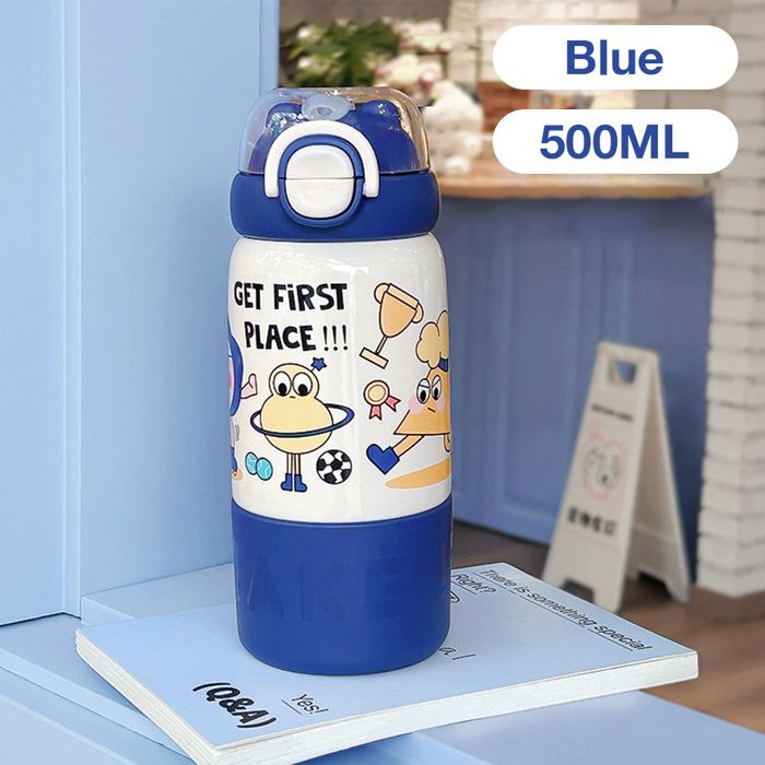 Gourde Bouteille thermos en acier inoxydable 316 de 500 ml tasse deau dextérieur bouteille thermos de dessin animé mignon bleu