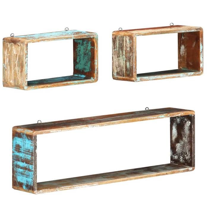 vidaXL Ensemble dEtagère Cube 3 pcs Bois Solide de Récupération Etagère de Rangement Etagère de Stockage Etagère Murale 285845