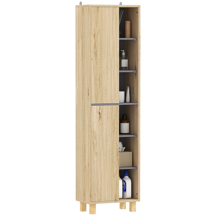 Meuble colonne salle de bain - HOMCOM - 6 compartiments ouverts et 2 placards - dim. 40l x 24P x 148H cm - bois naturel