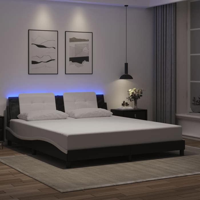 SALE 2025Structure/Cadre de lit avec LED - Lit 2 personnes - noir et blanc 180x200 cm29.72 Kg 2455