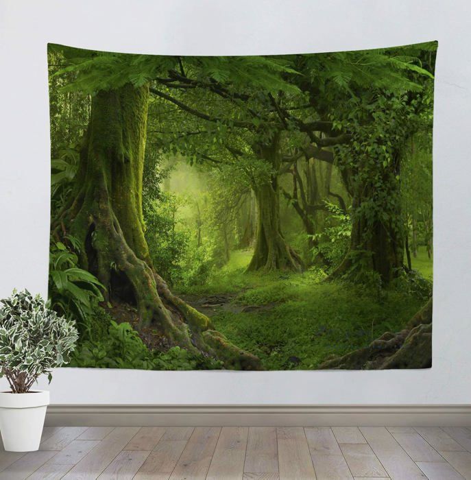 Tapisserie Tenture Murale Psychédélique Arbre Forêt tapis Tissu drap mural Décoration Bohème (150cm*130cm)